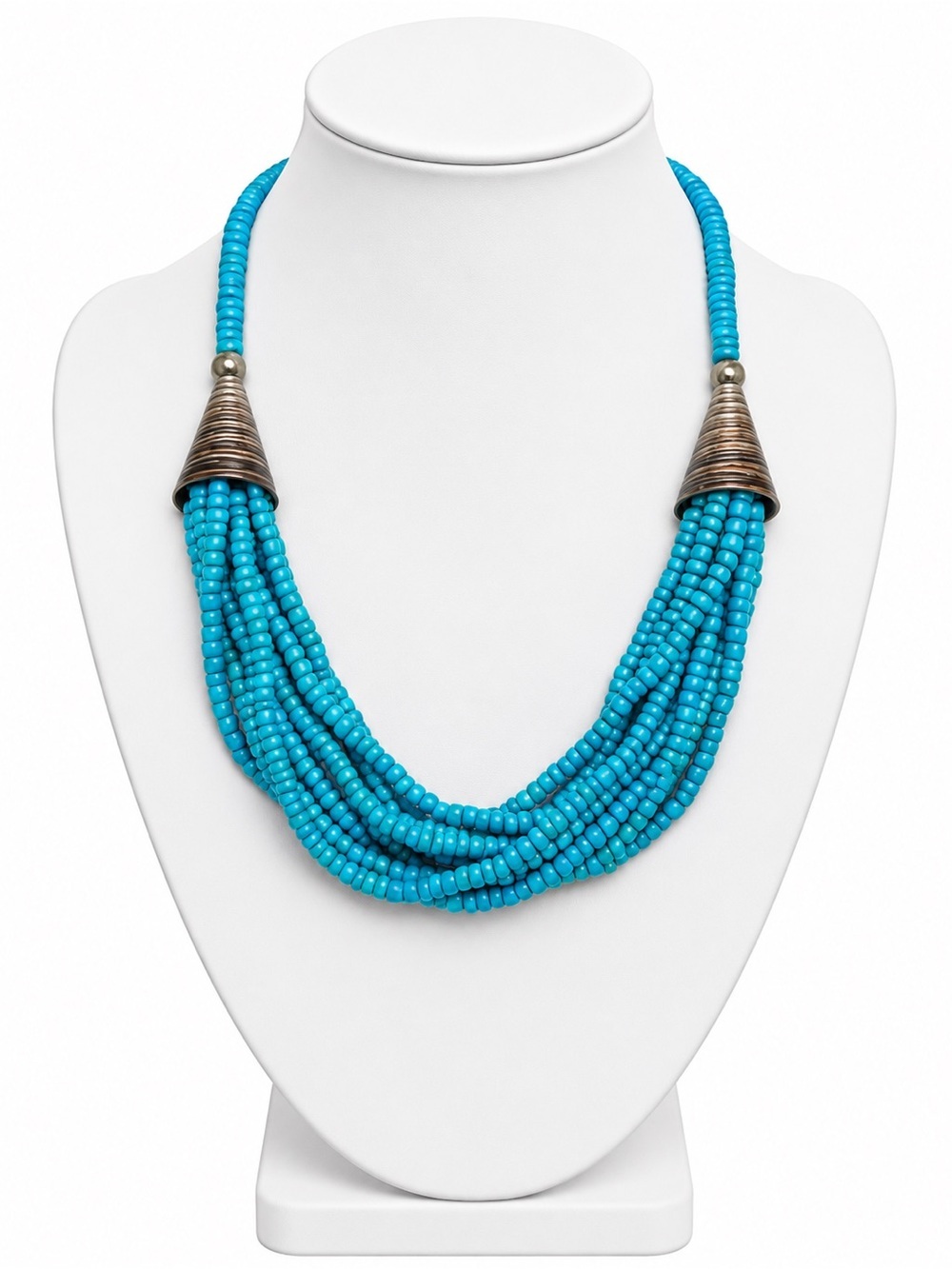 Beaded Wood Horn Multi-strand Turquoise Western Boho Style Necklace Artsy